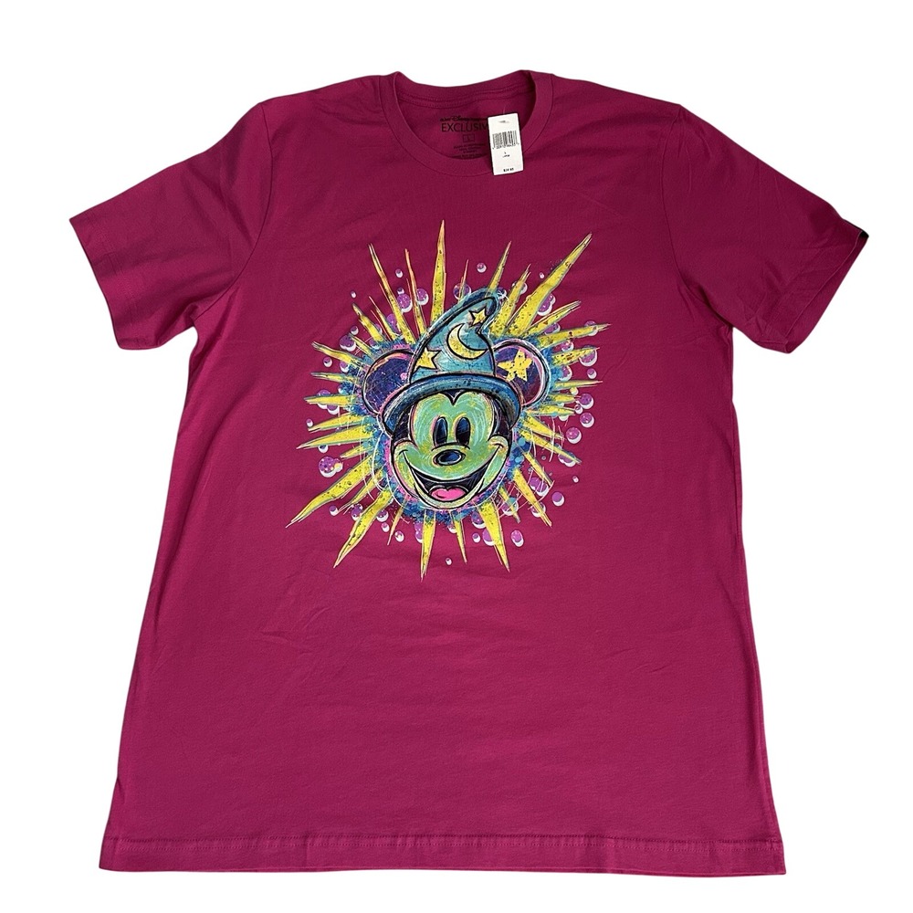 Disney Imagineering Sorcerer Mickey Neon Burst D23 Exclusive Pink Tshirt L NWT